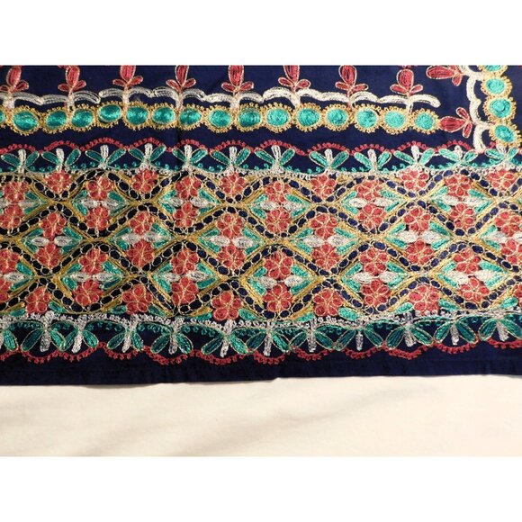 Aghabani Tablecloth & 12 Napkins Set Multicolor Embroidered on Blue 96x56 Inches - Picture 7 of 14